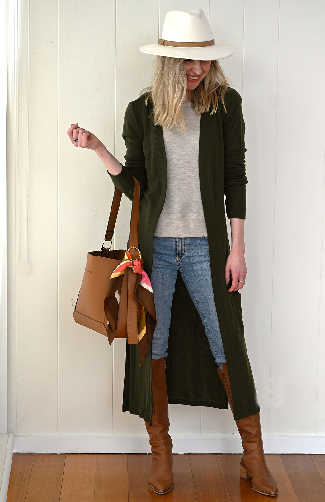 Kale Green Women's Slimline Long Cardigan with side pockets