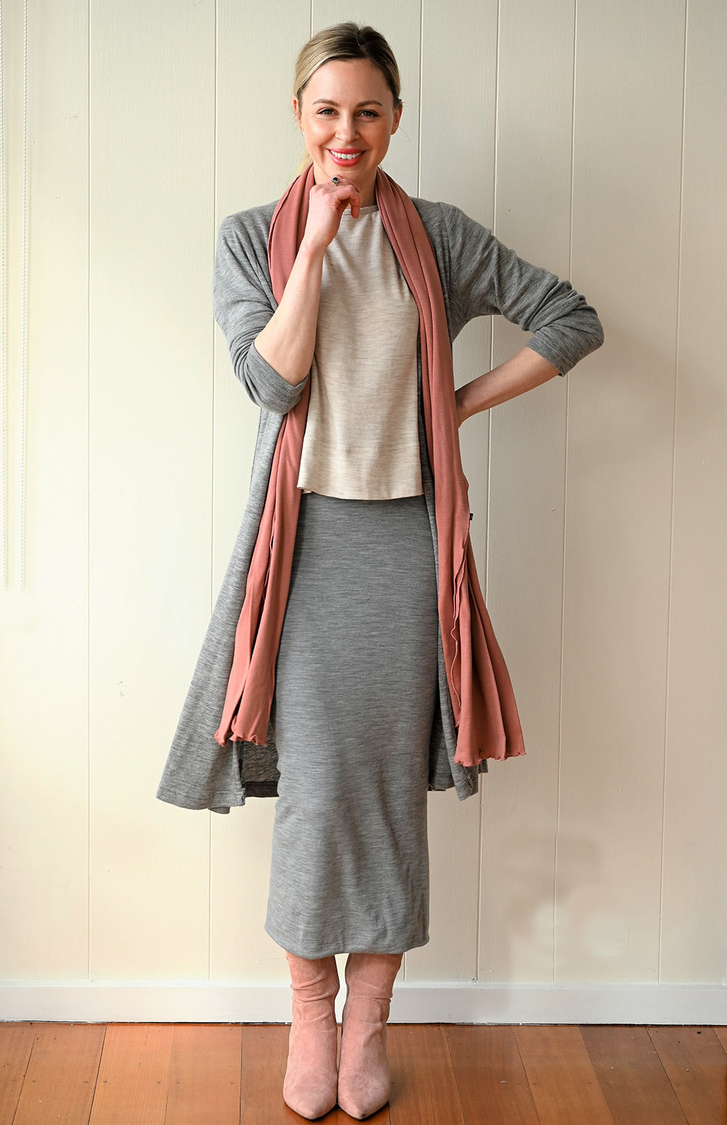 Light Grey Marl Women's Merino Wool Long Tube Skirt