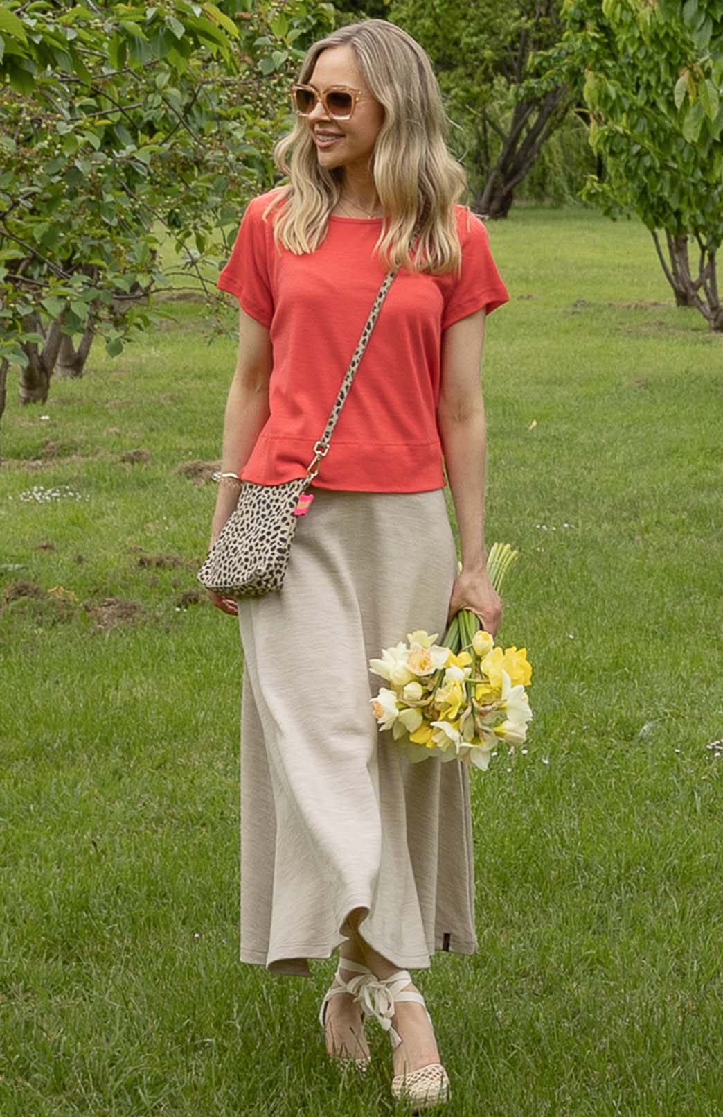 Begonia Pink Coral Women&#39;s Merino Wool Boxy Tee
