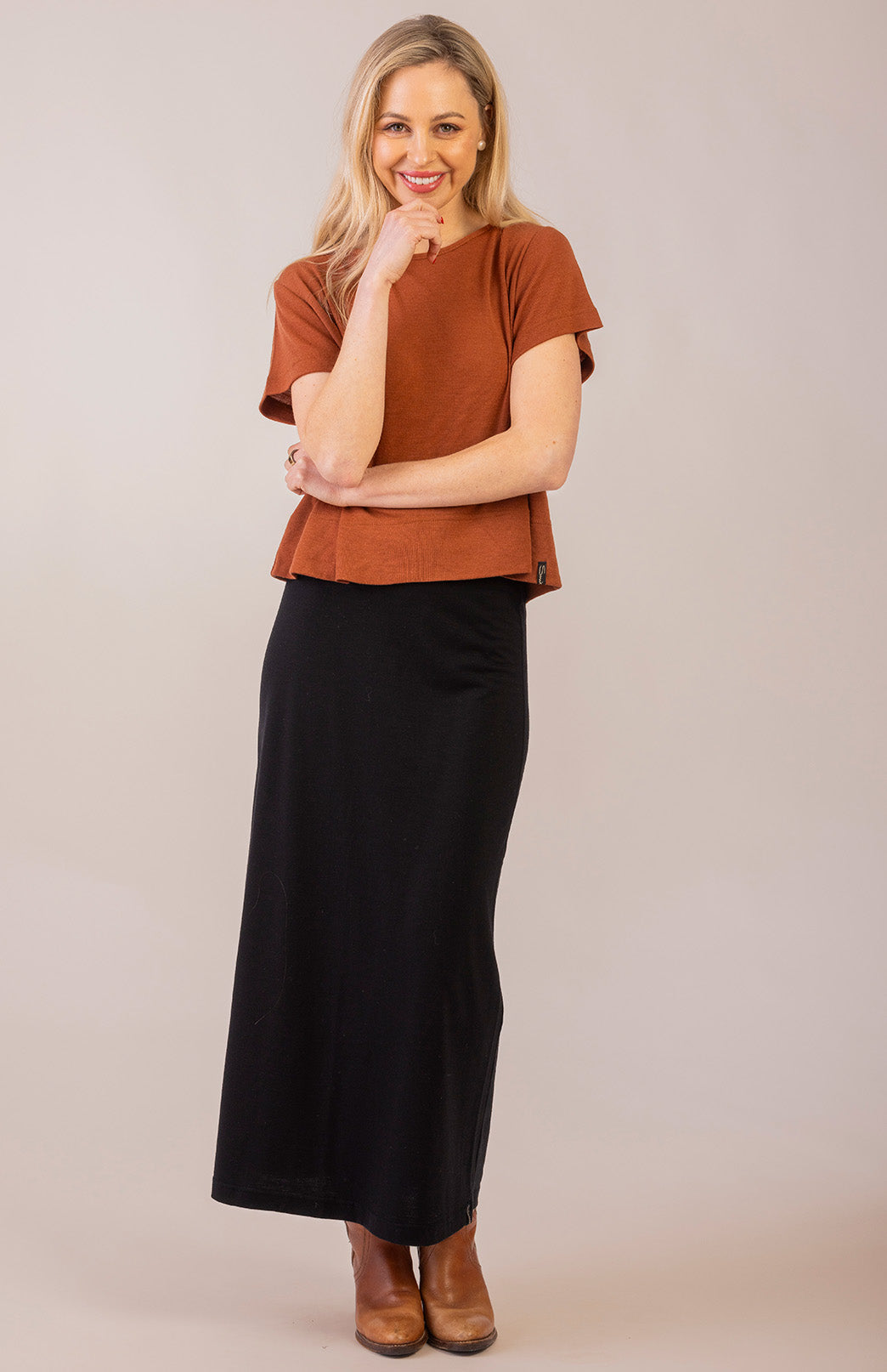 Black Women's Merino Wool Maxi Skirt