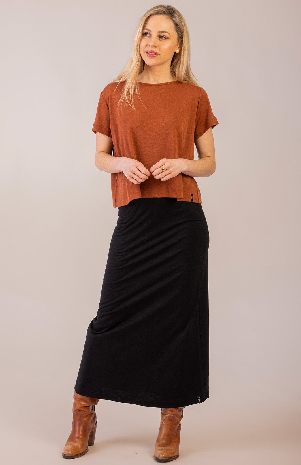 Cinnamon Women's Merino Wool Boxy Tee
