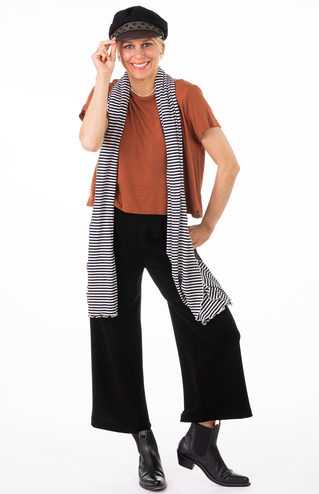 Navy & Ivory Stripe Women's Merino Wool Luxury Scarf