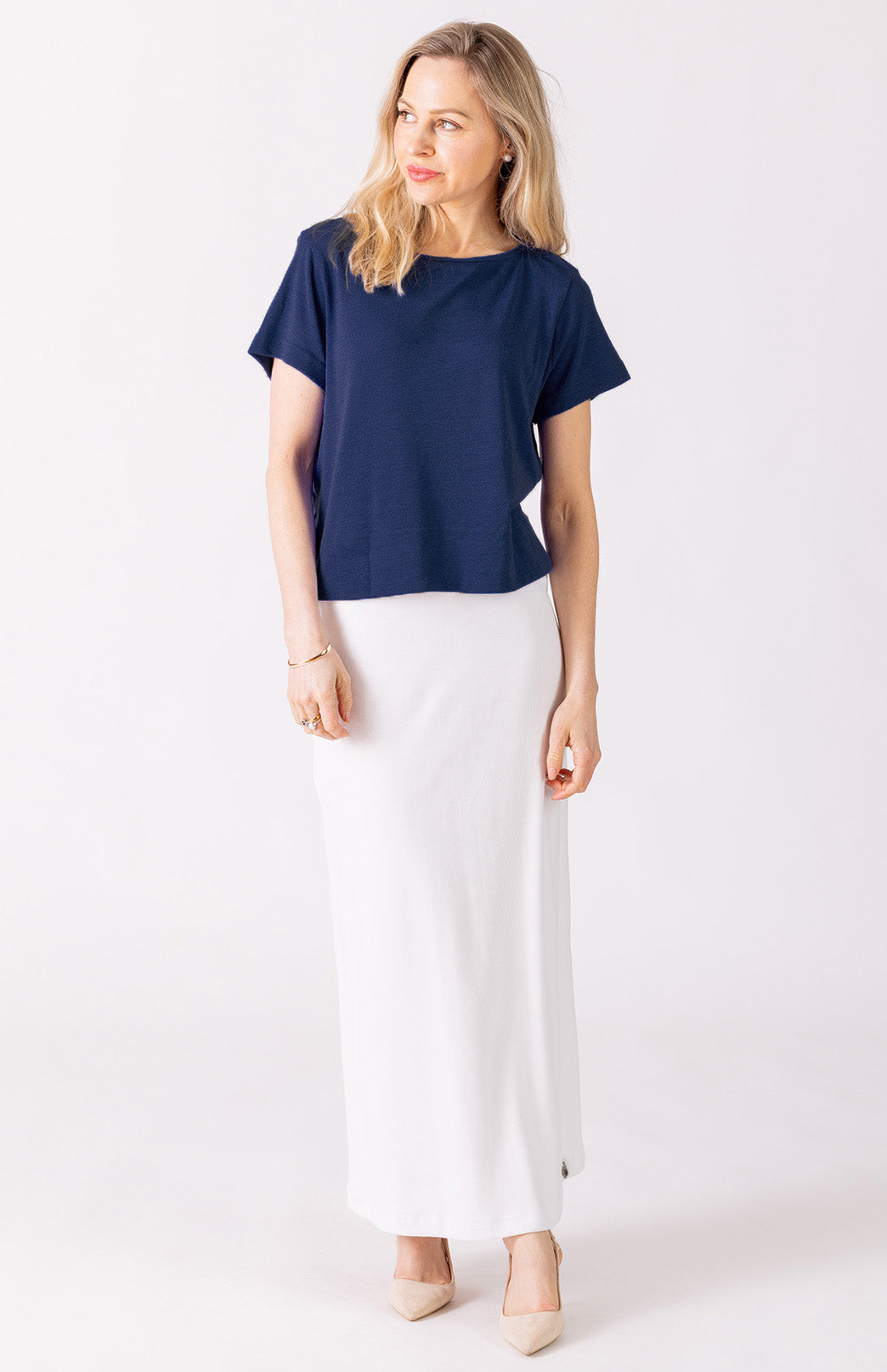 French Navy Blue Women's Merino Wool Boxy Tee