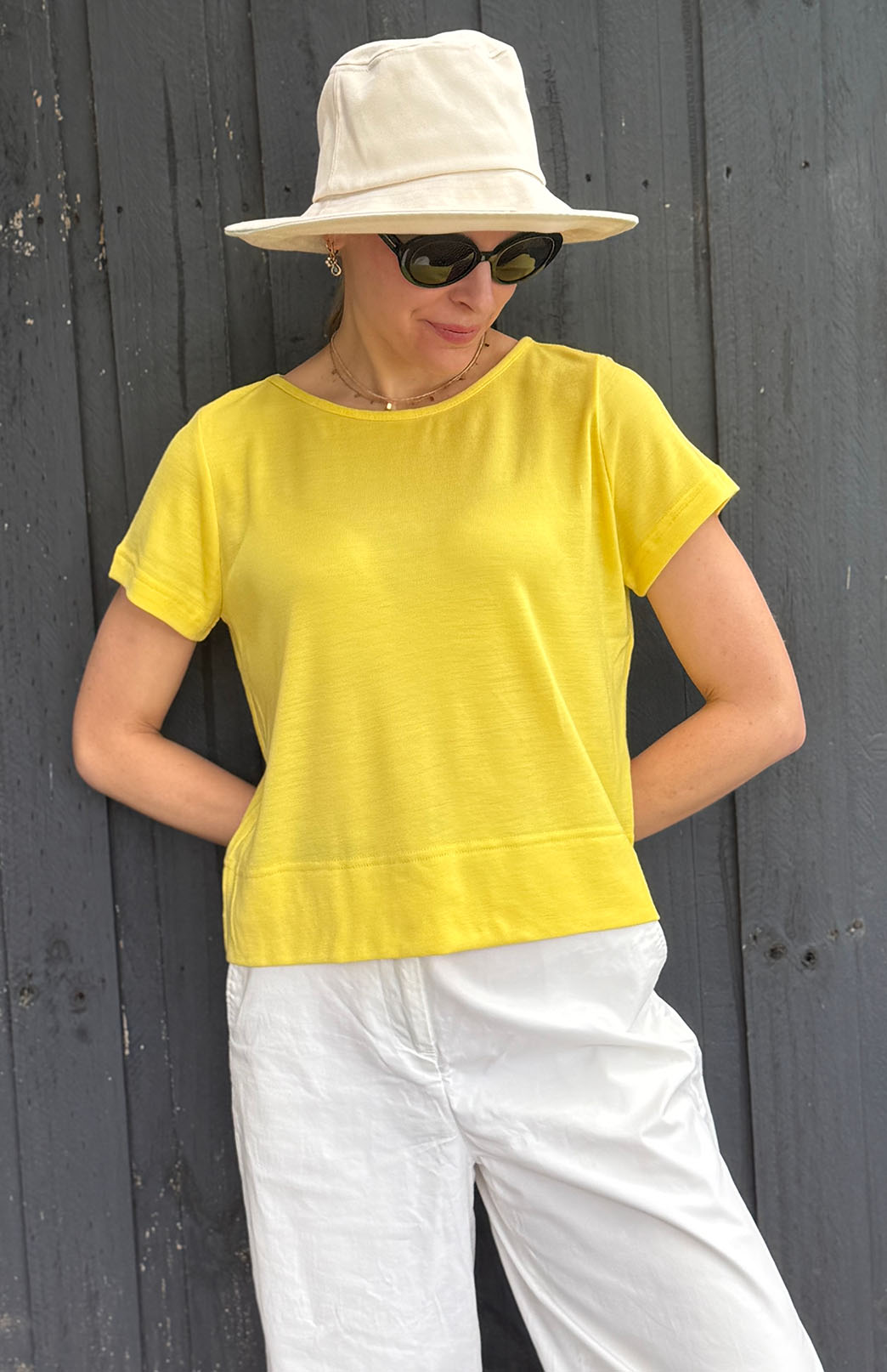 Lemon Zest Yellow Women&#39;s Merino Wool Boxy Tee

