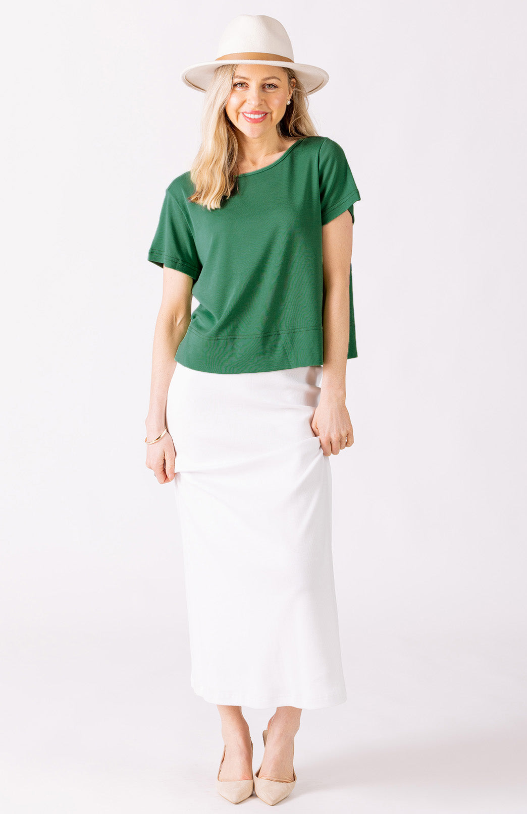 Soft Emerald Green Women's Merino Wool Boxy Tee