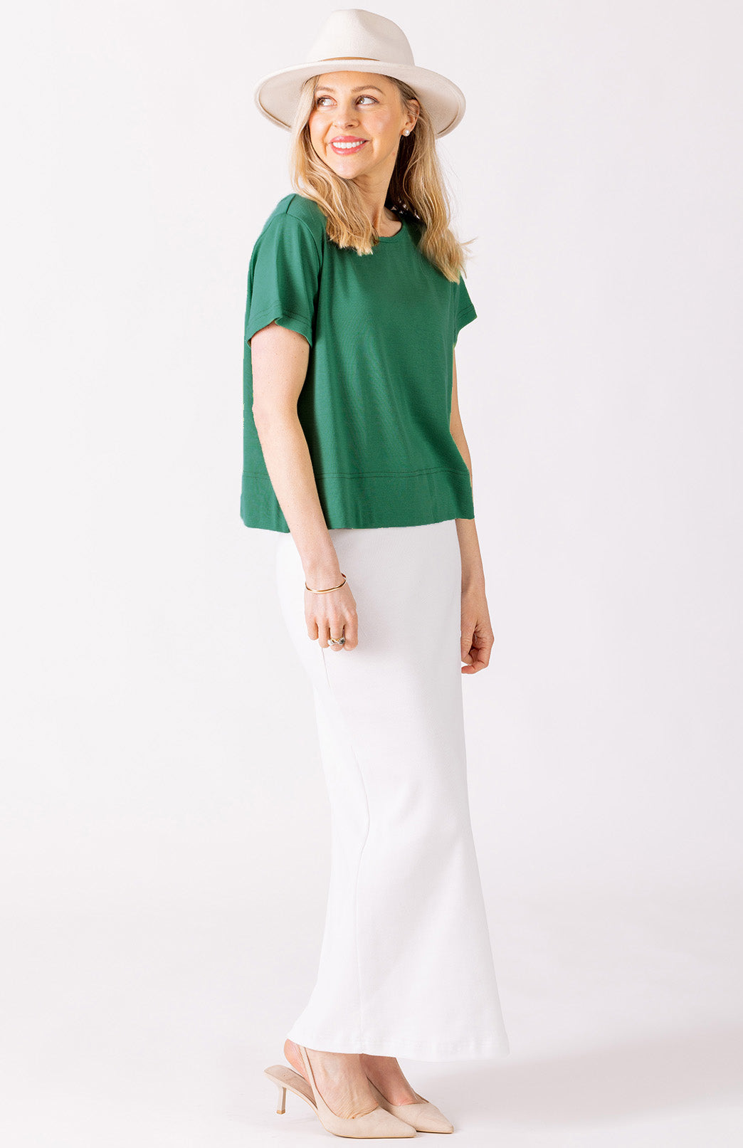 Soft Emerald Green Women's Merino Wool Boxy Tee
