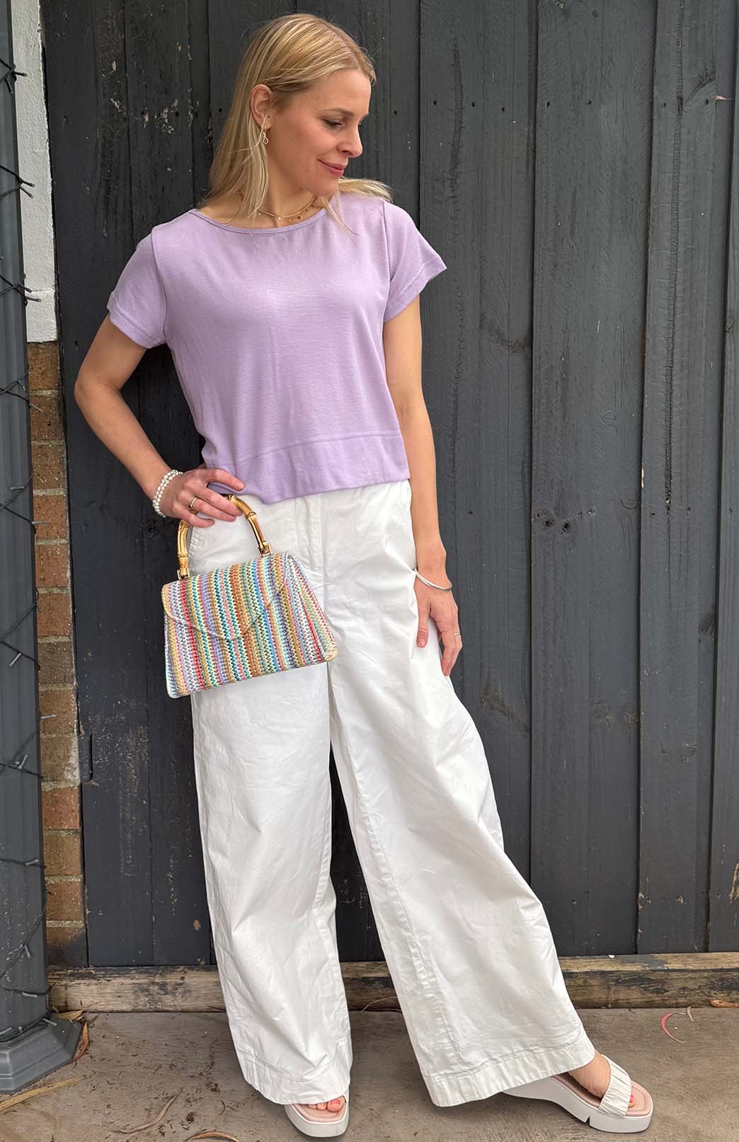 Soft Violet Purple Women&#39;s Merino Wool Boxy Tee
