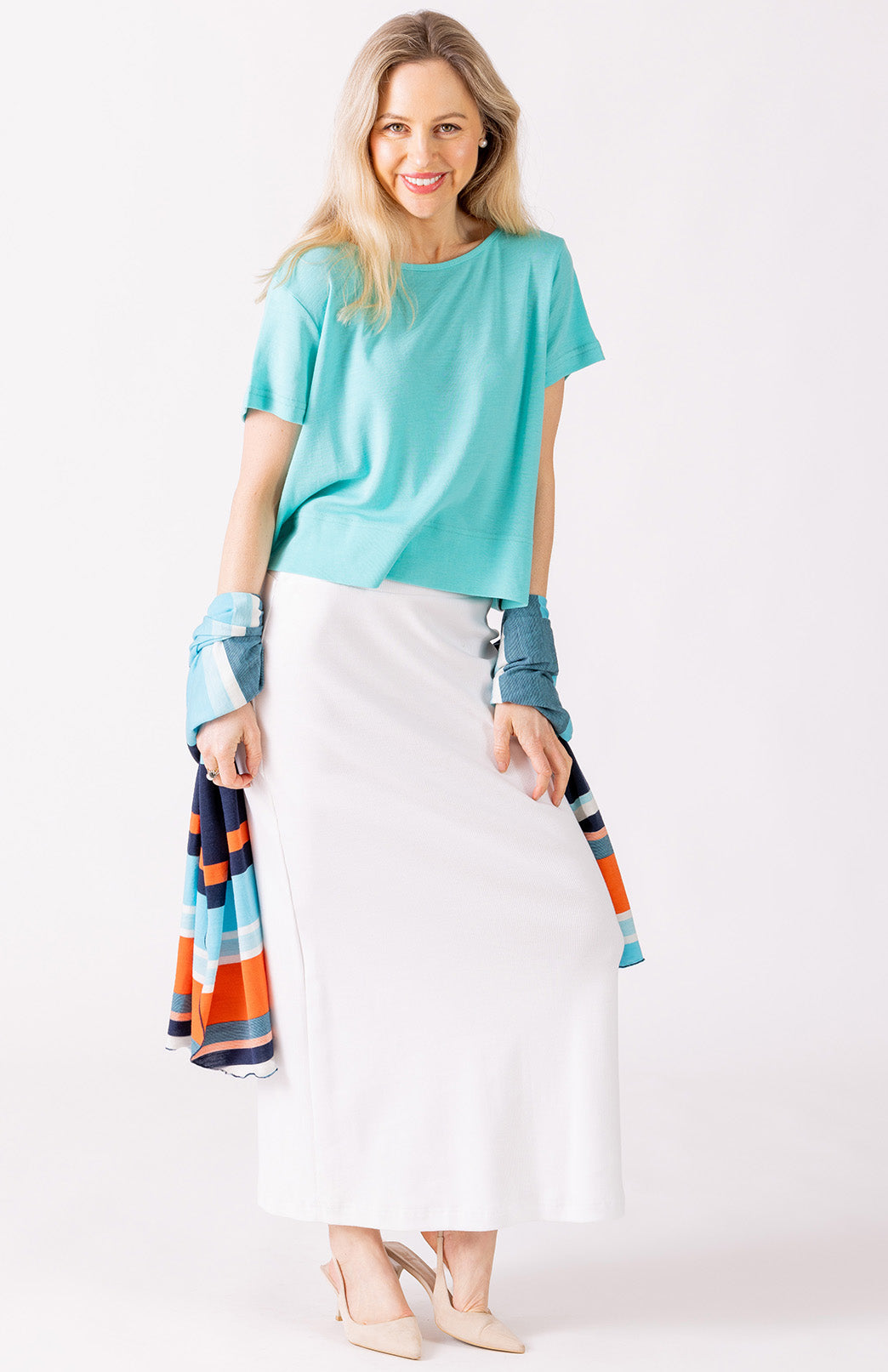 Turquoise Women's Merino Wool Boxy Tee