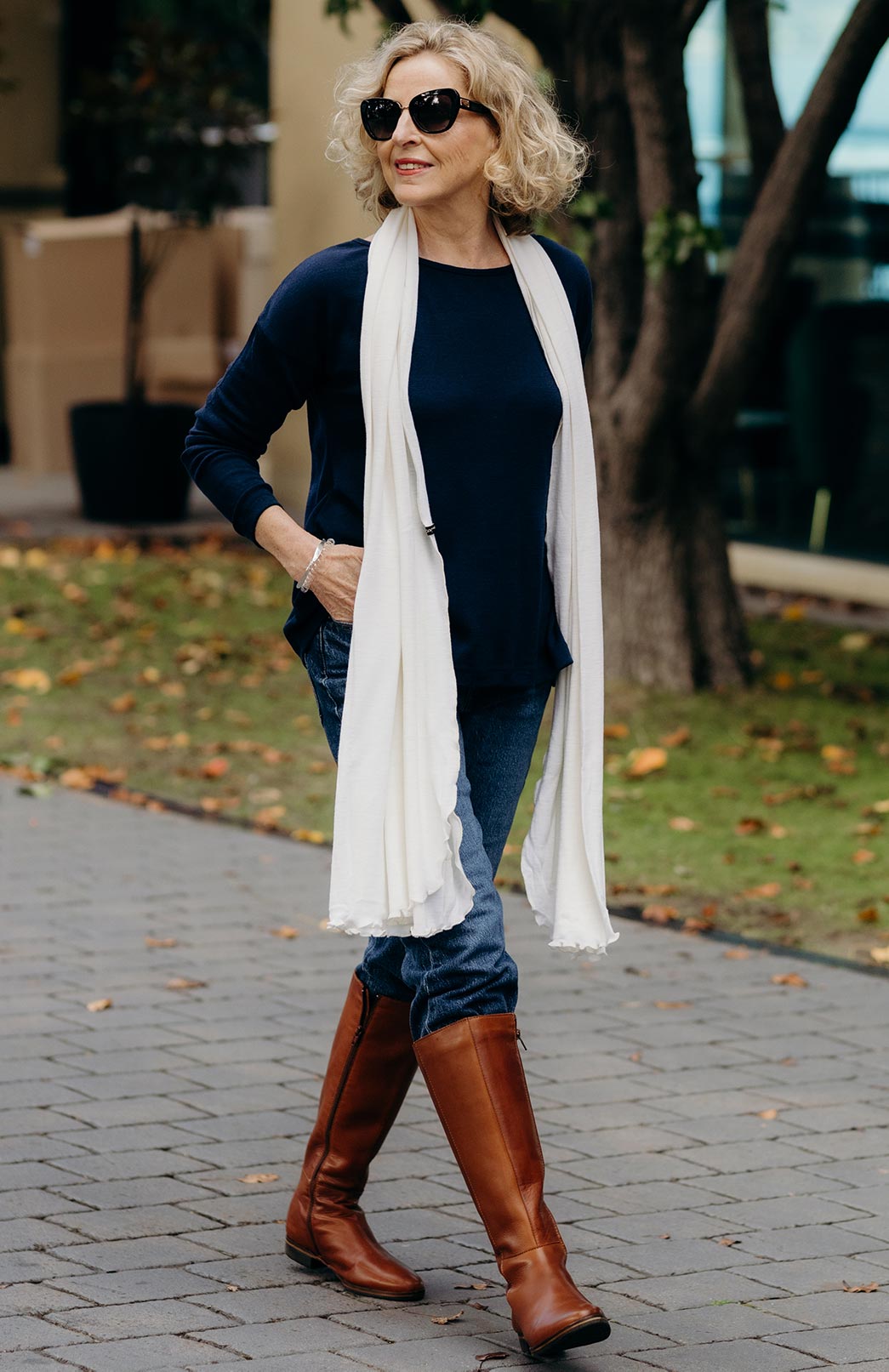 French Navy Blue Women's Merino Wool Long Sleeve Fashion Top