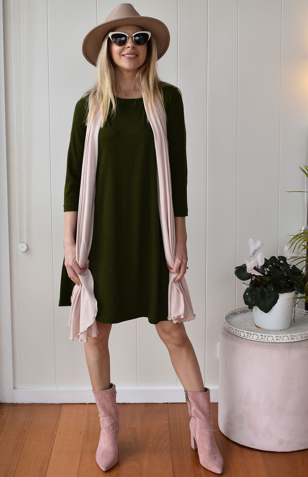 Kale Green Women's Merino Wool Swing Dress