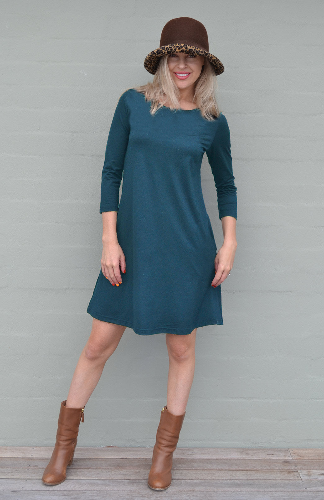 Storm Teal Women's Merino Wool Swing Dress