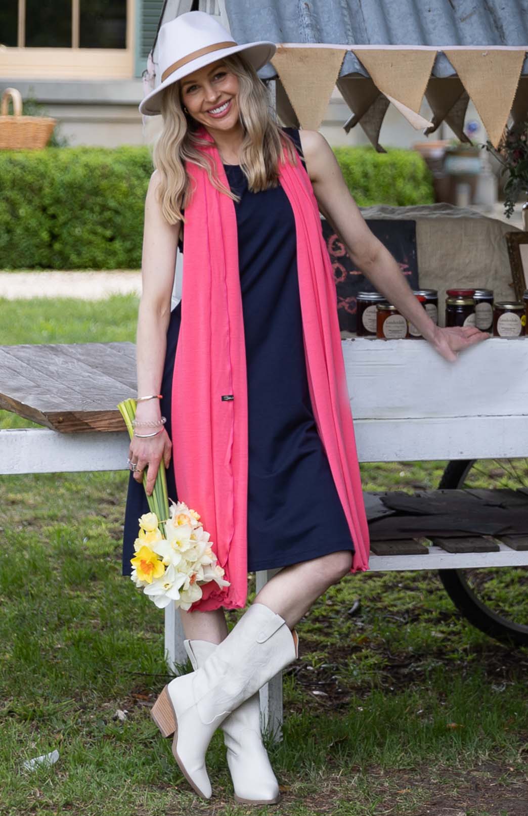 French Navy Blue Women's Merino Wool Sleeveless Swing Dress