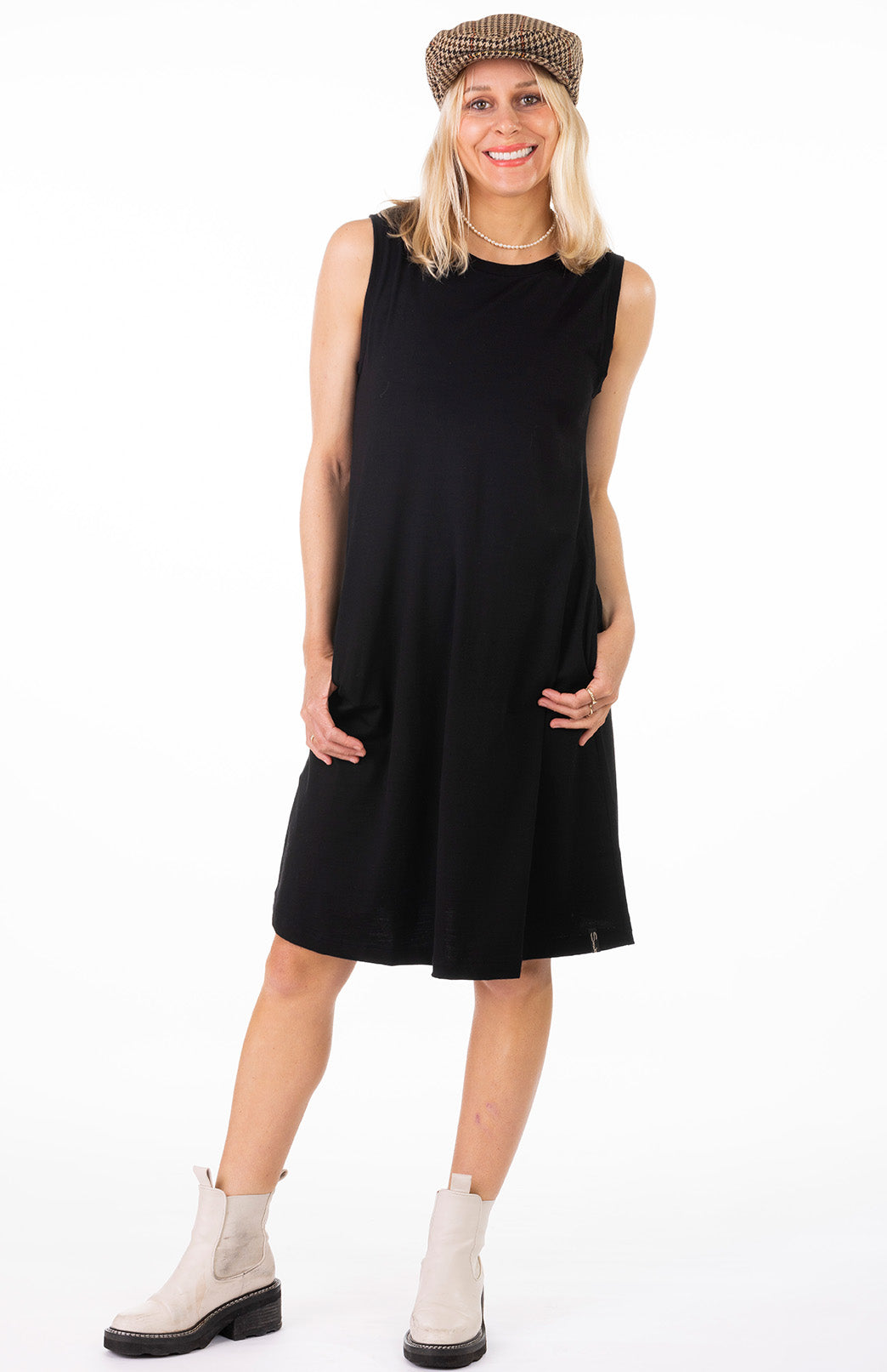 Black Women's Merino Wool Sleeveless Swing Dress