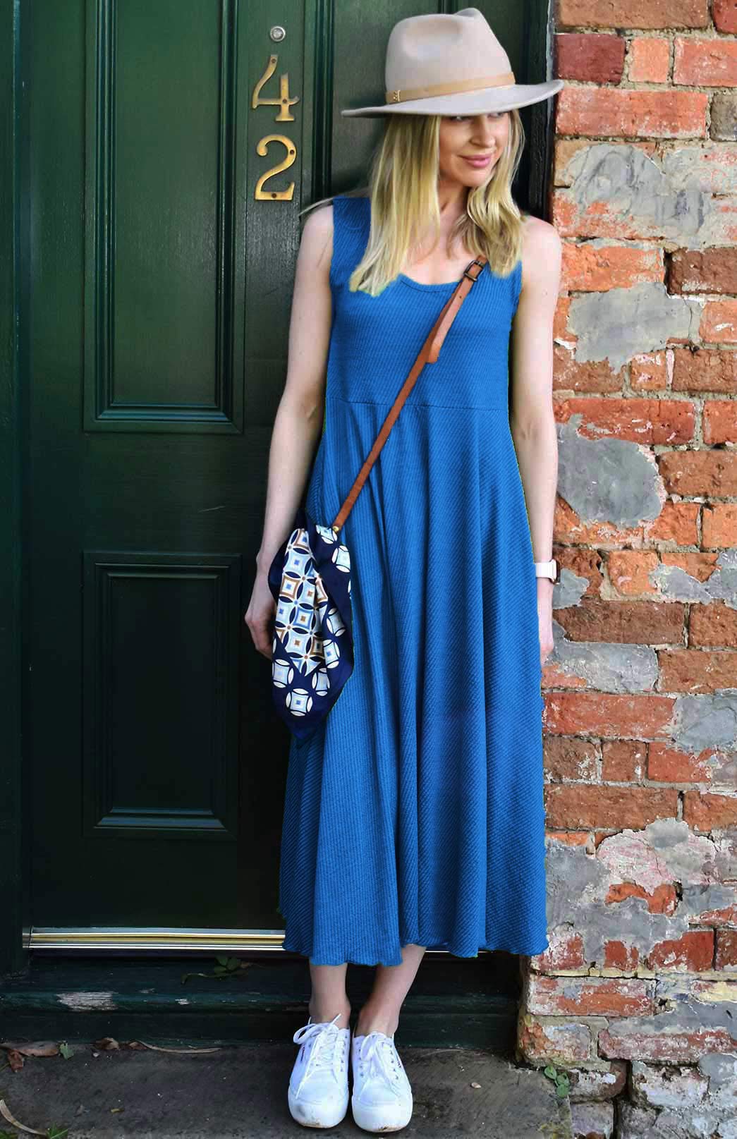 Azure Haze Women&#39;s Sleeveless Merino Blend Empire Waist Dress
