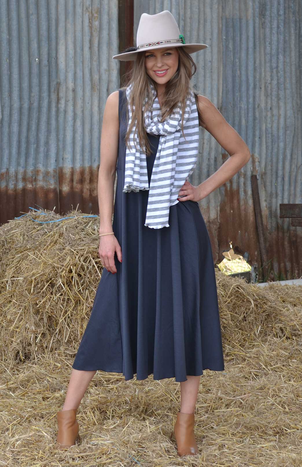 Grey Marl and Ivory Stripe Women's Merino Wool Luxury Scarf