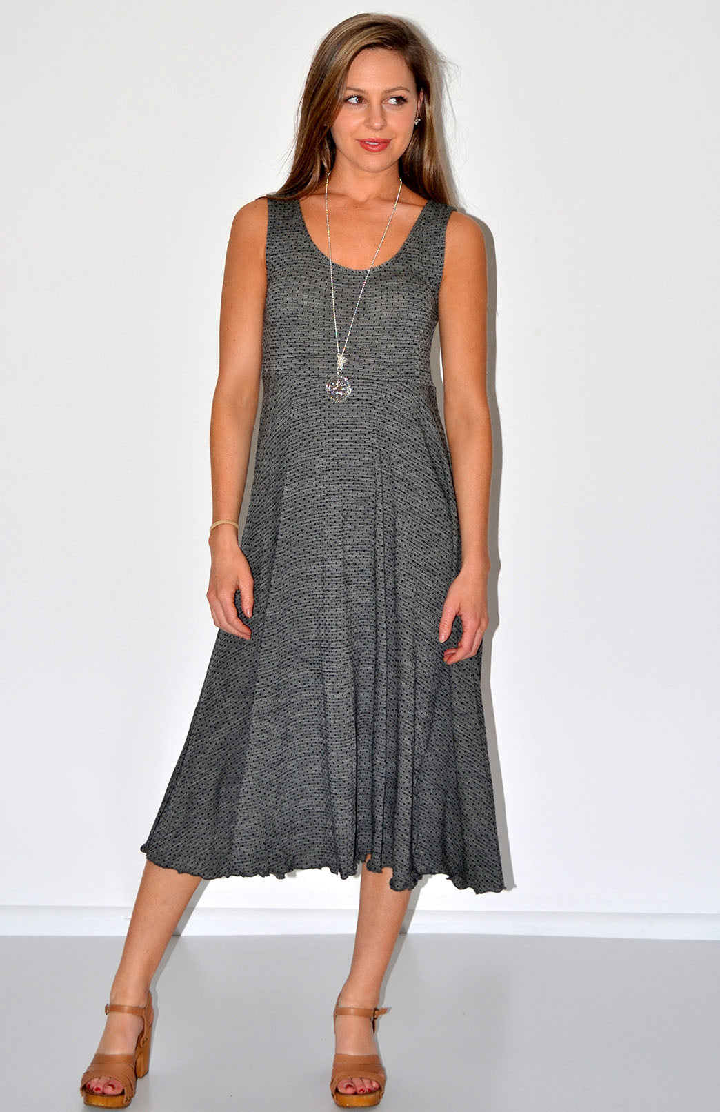 Black & Grey Spot Women's Merino Wool Sleeveless Dress