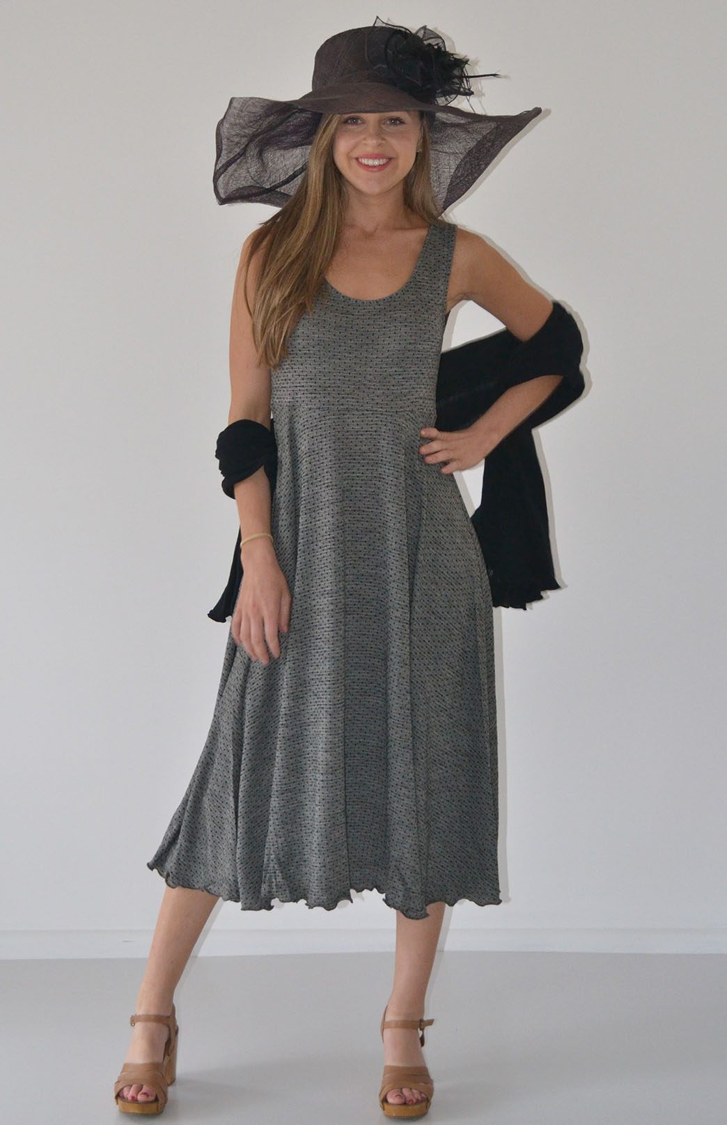 Black & Grey Spot Women's Merino Wool Sleeveless Dress