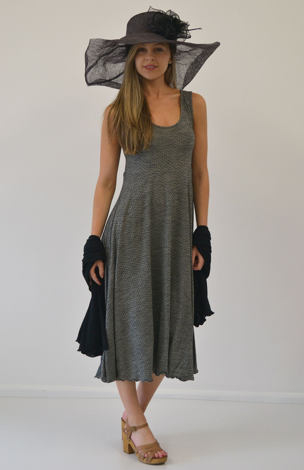 Black & Grey Spot Women's Merino Wool Sleeveless Dress