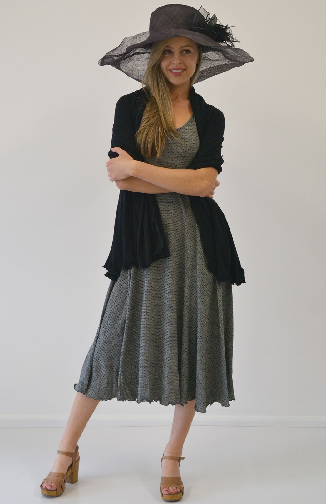 Black & Grey Spot Women's Merino Wool Sleeveless Dress