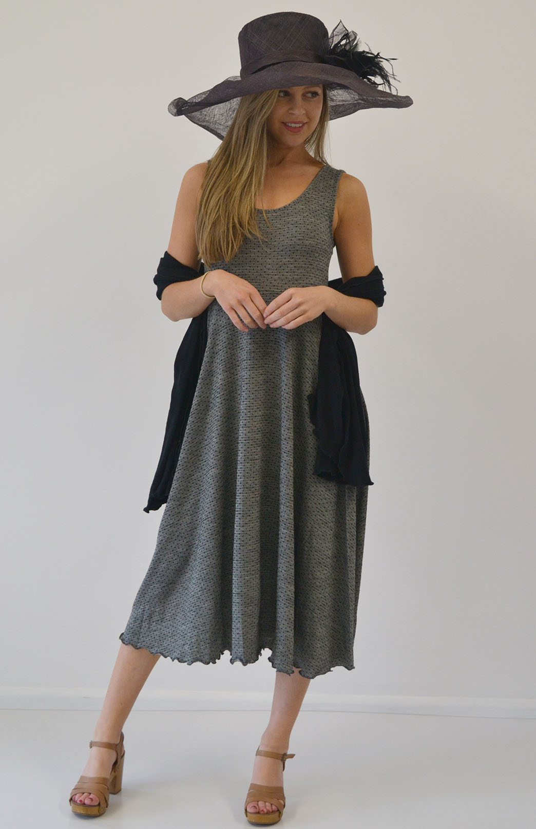 Black & Grey Spot Women's Merino Wool Sleeveless Dress
