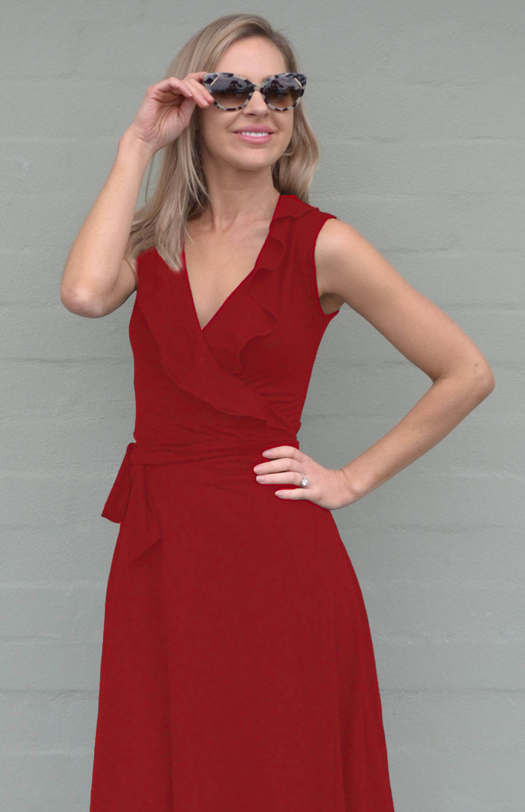 Chilli Red & Chilli Red Women's Sleeveless Merino Wool Ruffled Dress