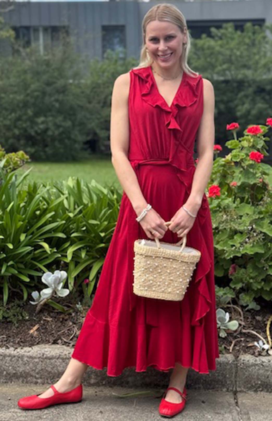 Chilli Red & Chilli Red Women&#39;s Sleeveless Merino Wool Ruffled Dress
