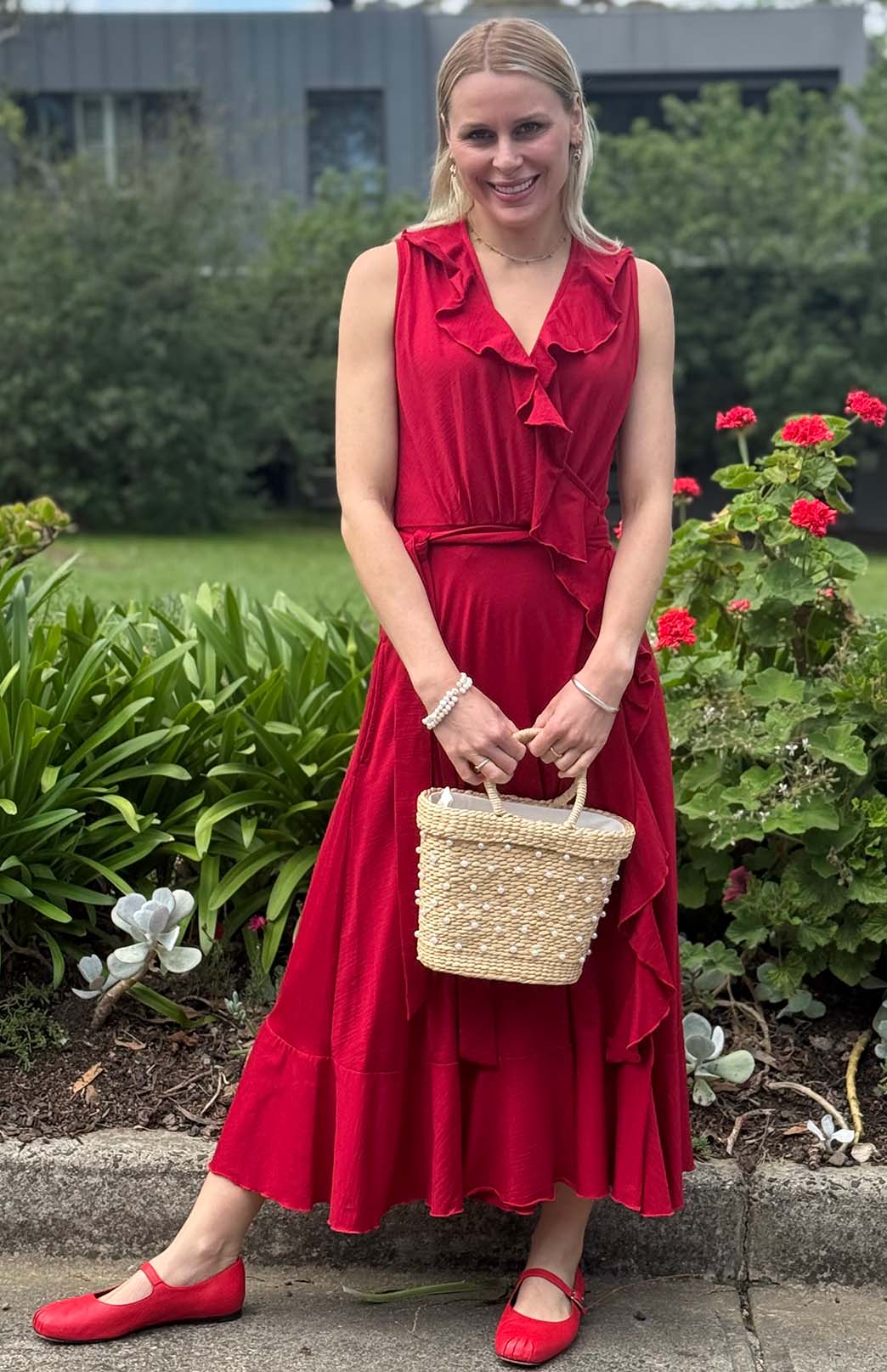 Chilli Red Women's Sleeveless Merino Wool Ruffled Dress