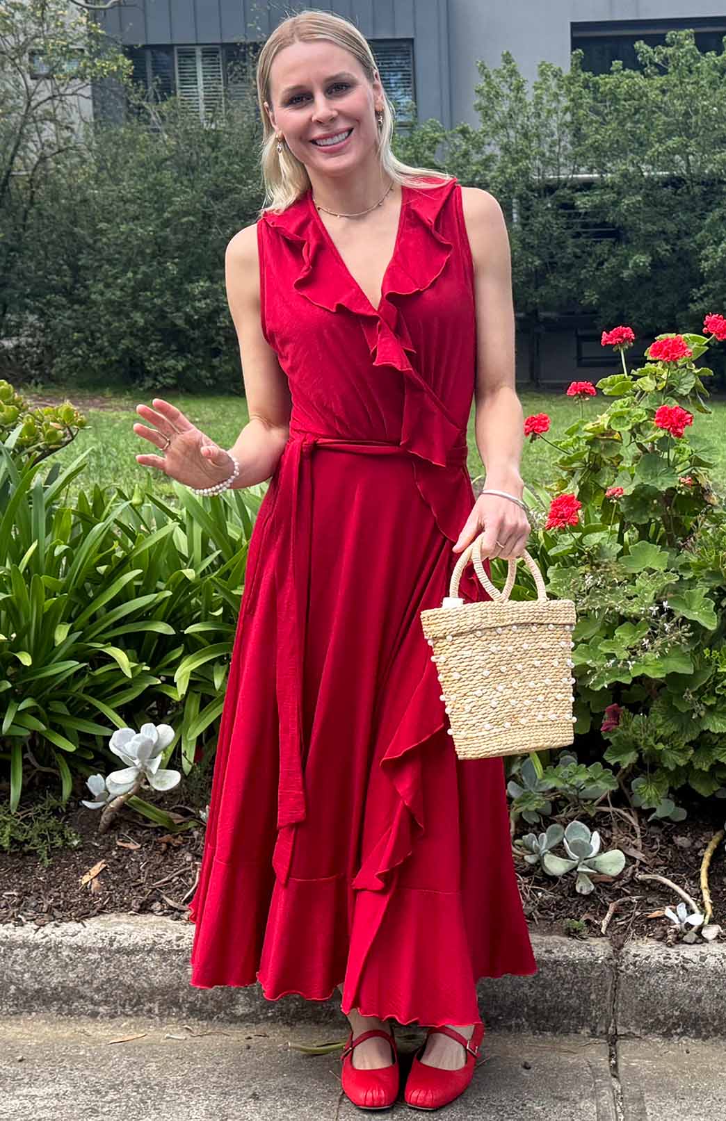 Chilli Red Women's Sleeveless Merino Wool Ruffled Dress