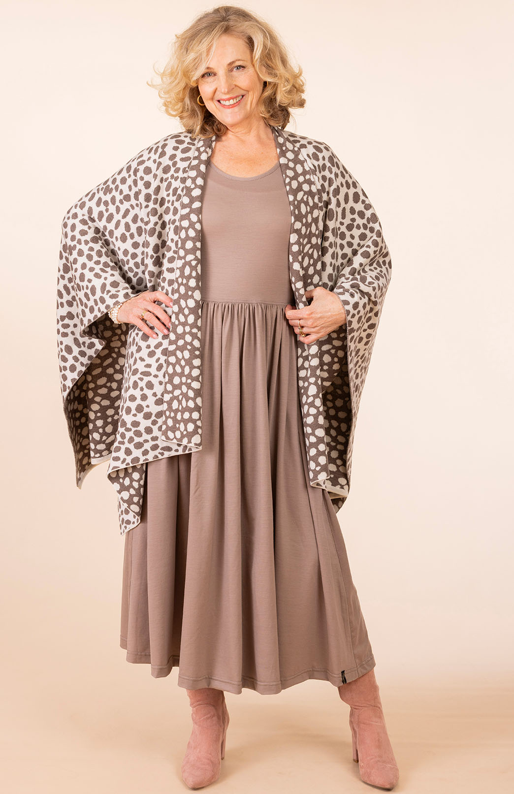 Soft Mocha Leopard Spot Merino Wool Leopard Spot Reversible Double Layer Wrap