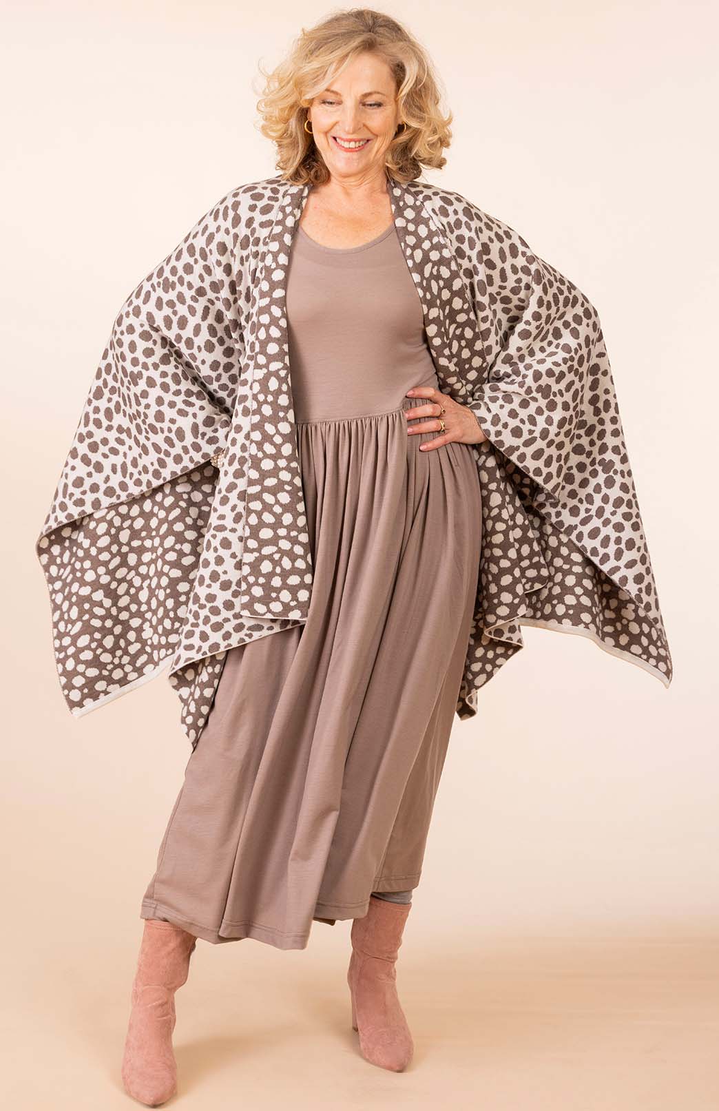 Soft Mocha Leopard Spot Merino Wool Leopard Spot Reversible Double Layer Wrap