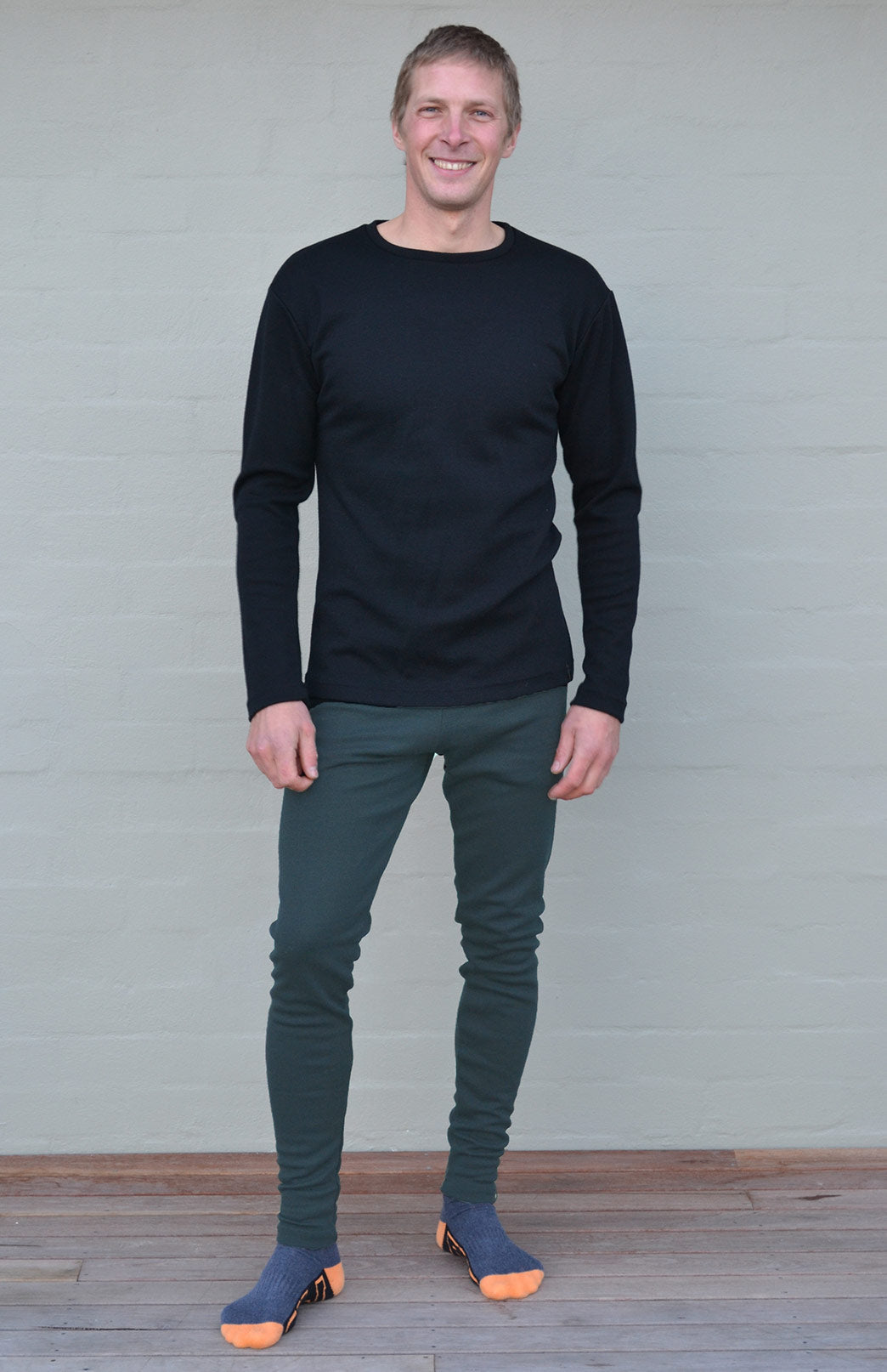 Deep Sea Green Men's Merino Wool 270gsm Fleece Elastic Waist Thermal Winter Leggings &amp; Yoga Pants 