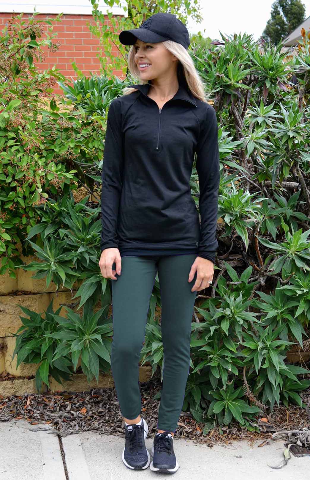 Deep Sea Green Women's Merino Wool Rib Thermal Pyjama Leggings