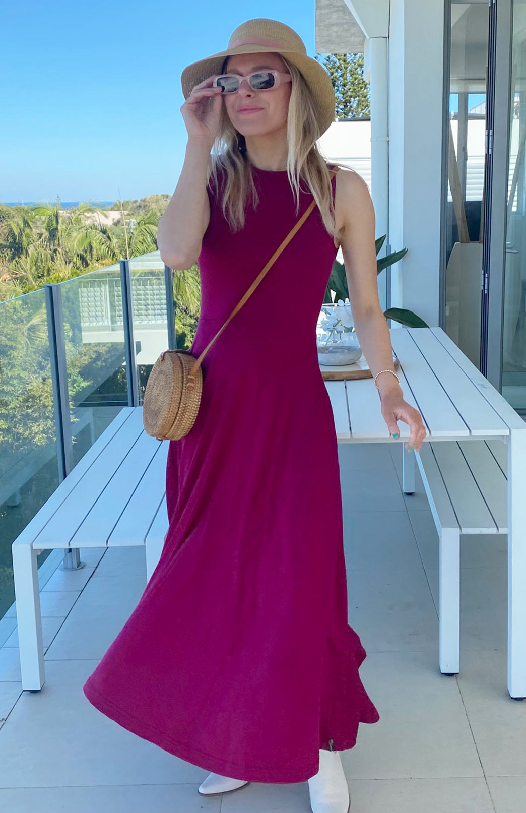 Magenta Women&#39;s Merino Wool Sleeveless Dress
