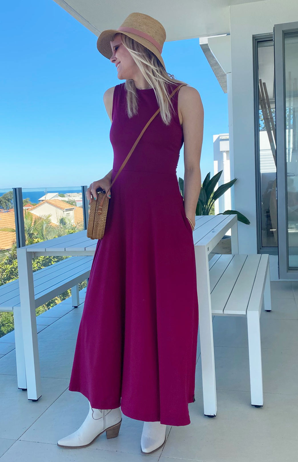 Magenta Women's Merino Wool Sleeveless Dress