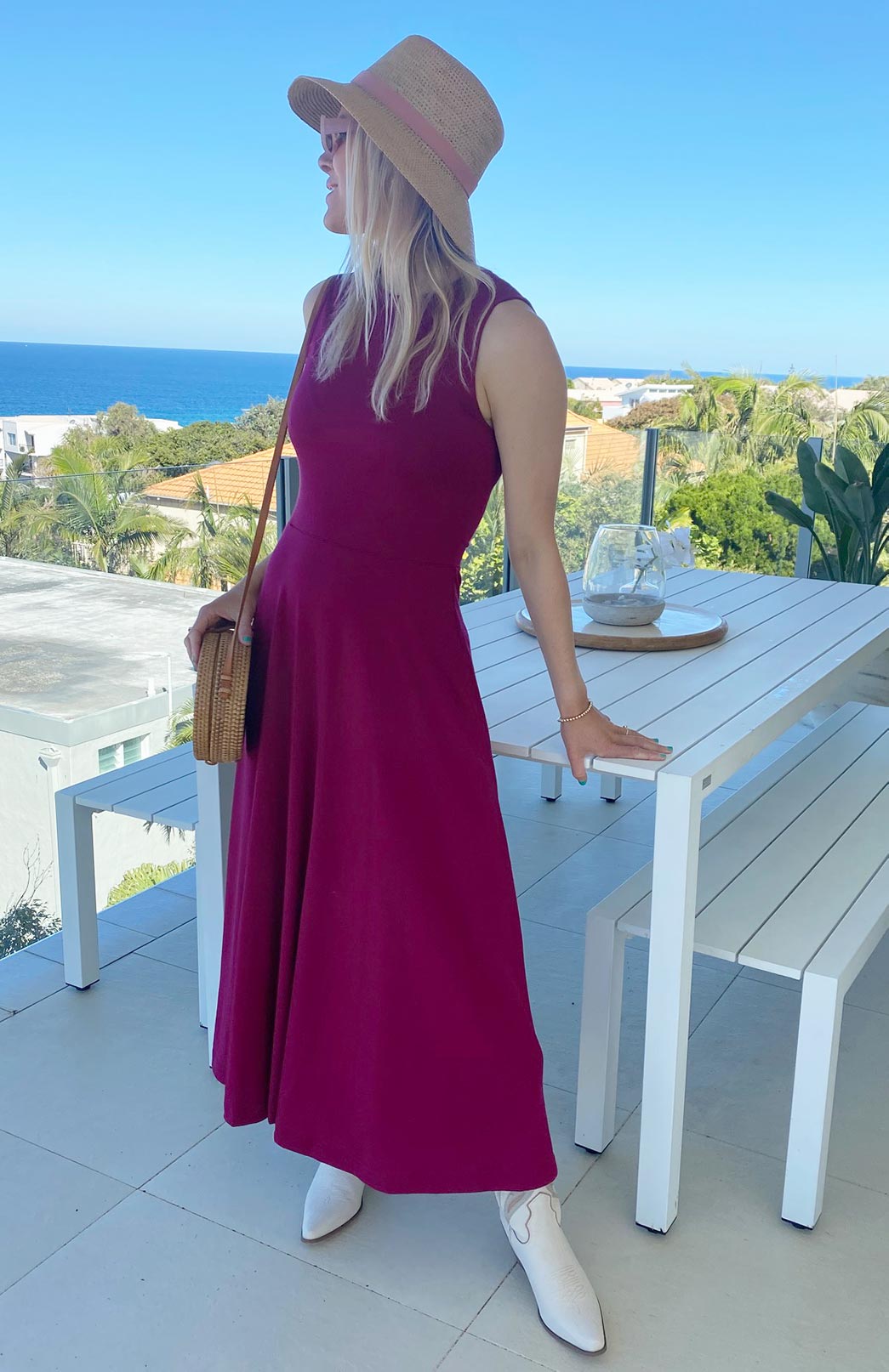 Magenta Women's Merino Wool Sleeveless Dress