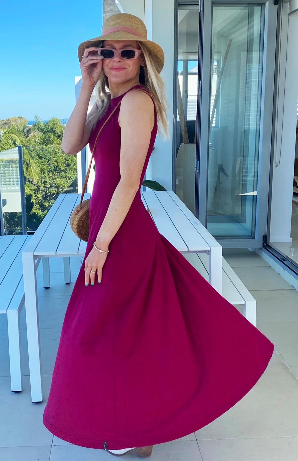 Magenta Women's Merino Wool Sleeveless Dress

