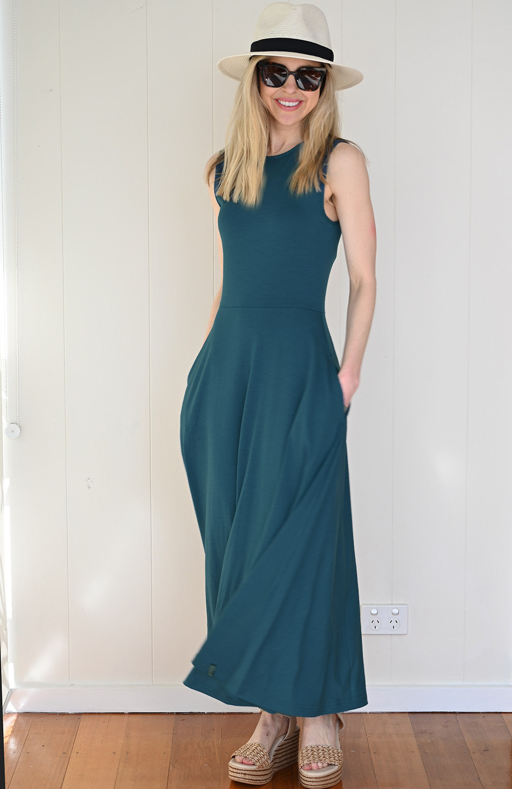 Storm Teal Women&#39;s Merino Wool Sleeveless Dress
