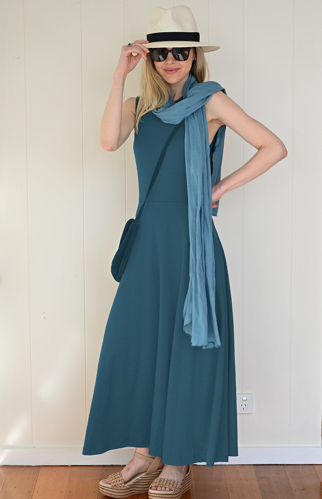 Storm Teal Women's Merino Wool Sleeveless Dress