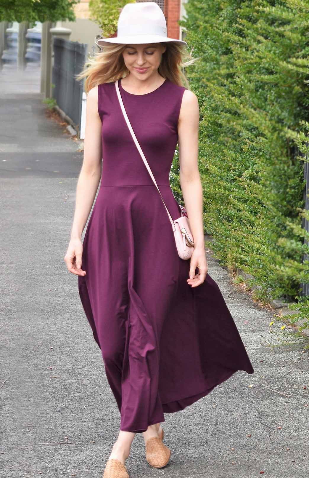 Aubergine Purple Women's Merino Wool Sleeveless Dress