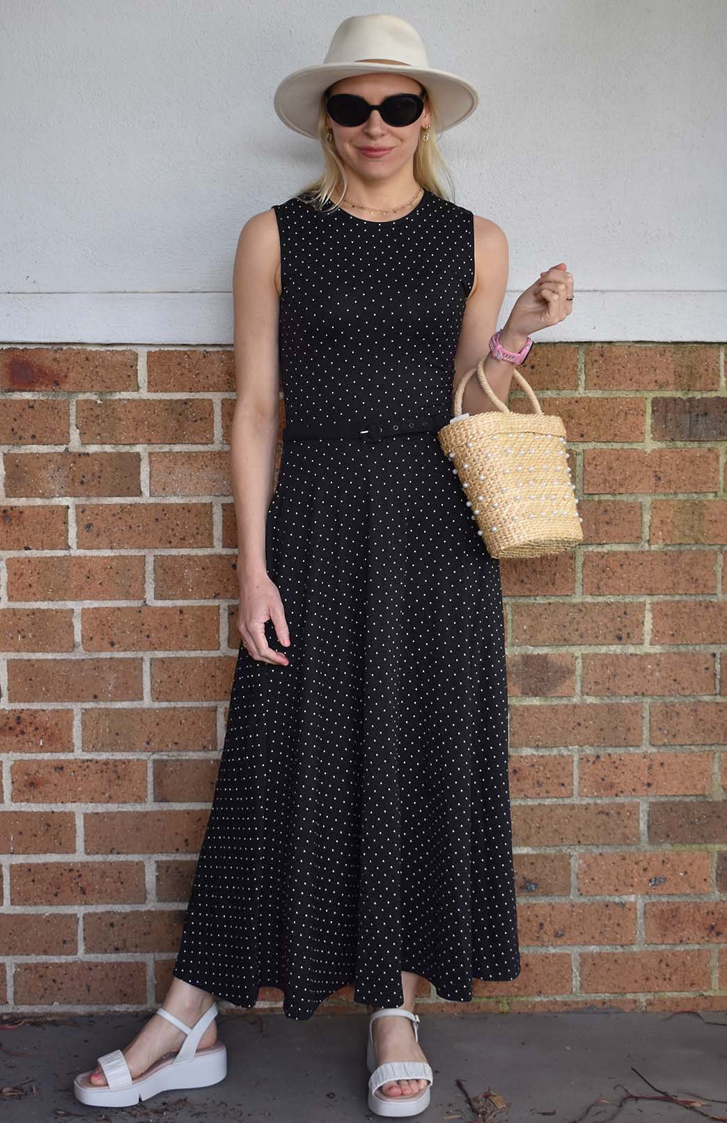 Black & White Spot Women's Merino Wool Sleeveless Dress