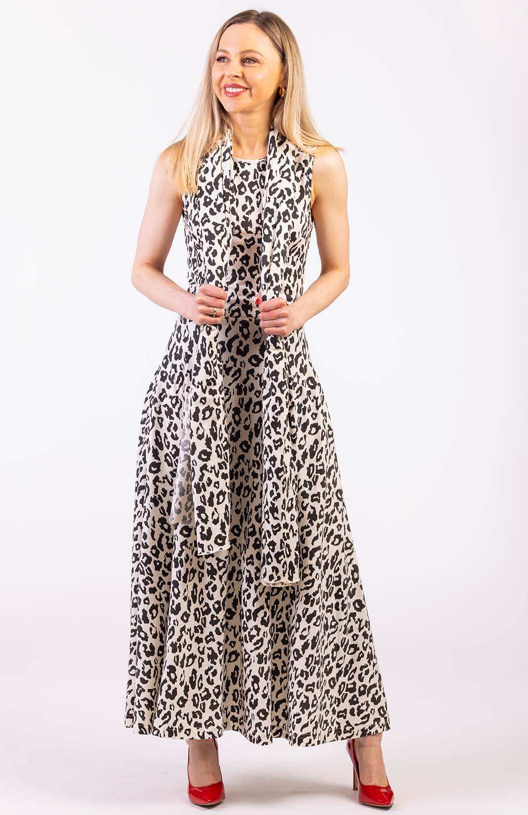 Vintage Ivory Leopard Women&#39;s Merino Wool Sleeveless Dress
