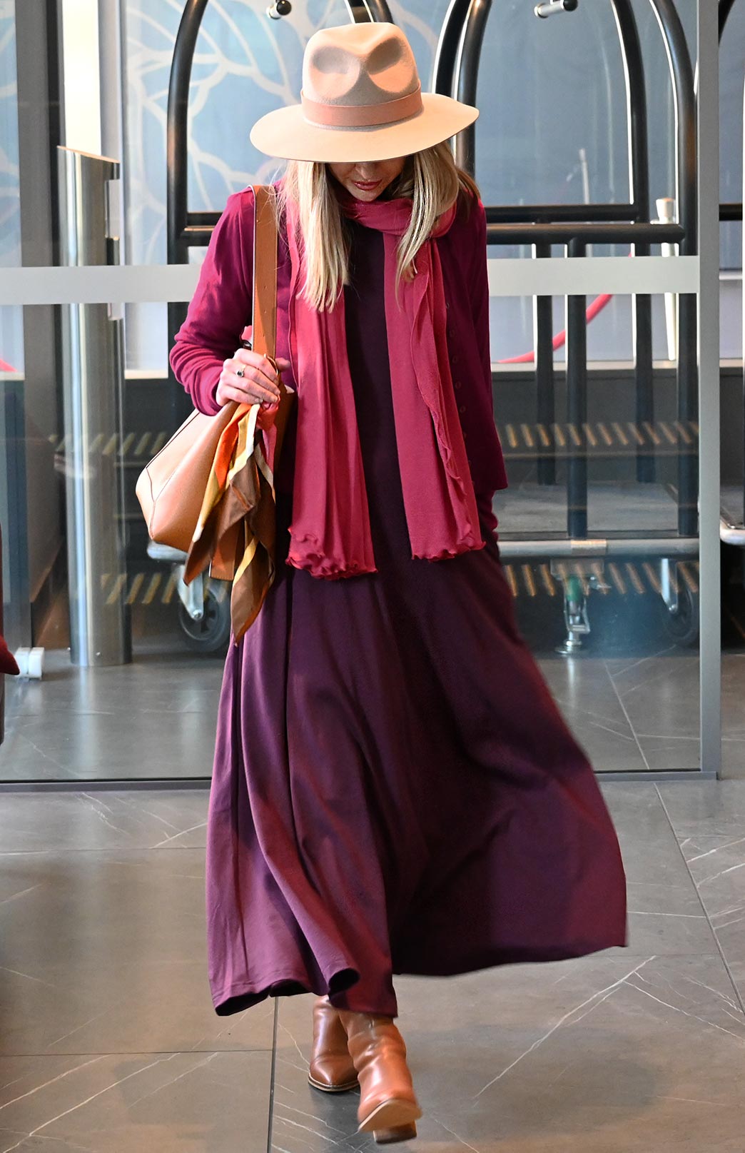 Aubergine Purple Women's Merino Wool 7/8 Sleeve Dress