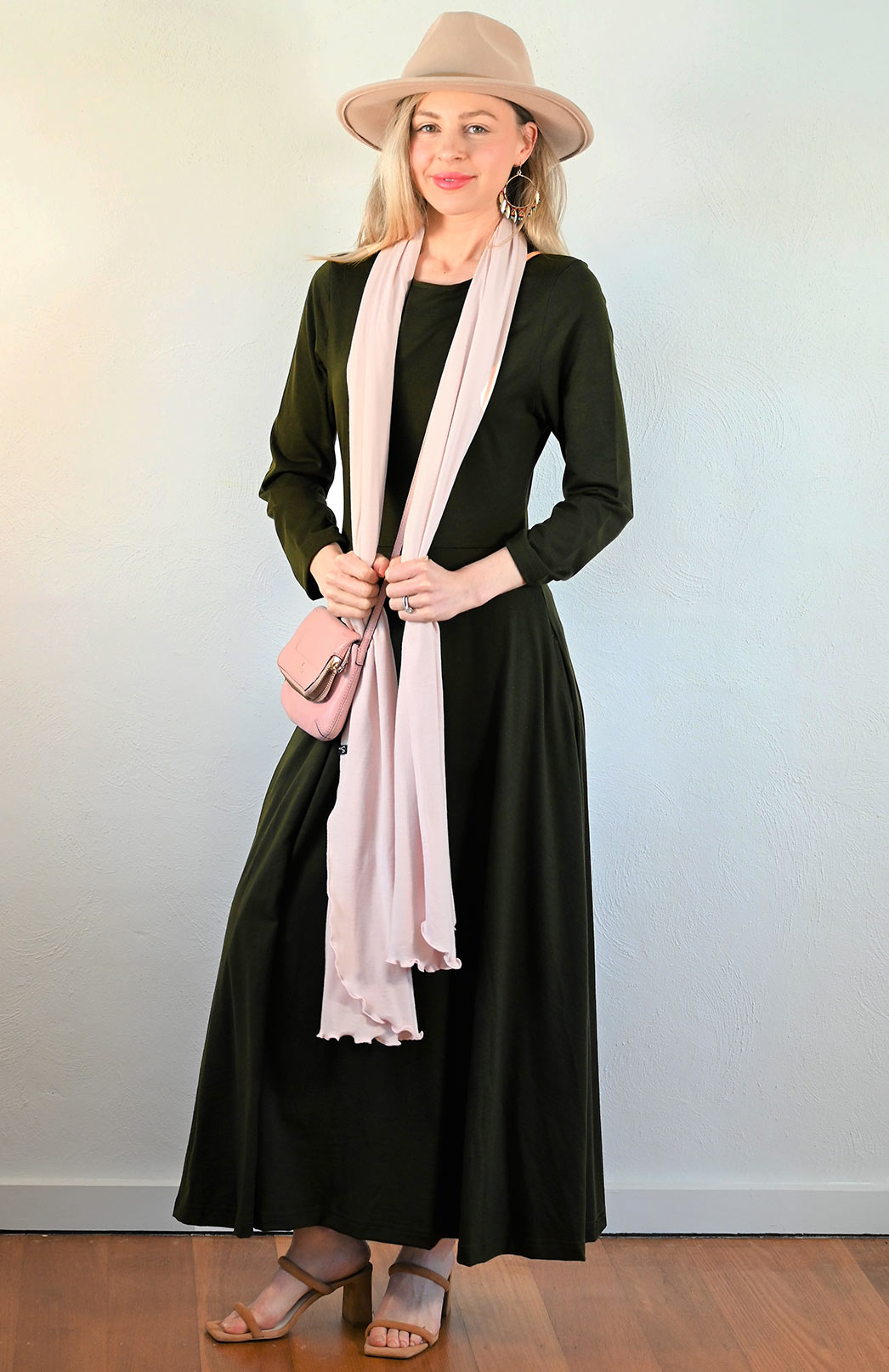 Kale Green Women's Merino Wool 7/8 Sleeve Dress