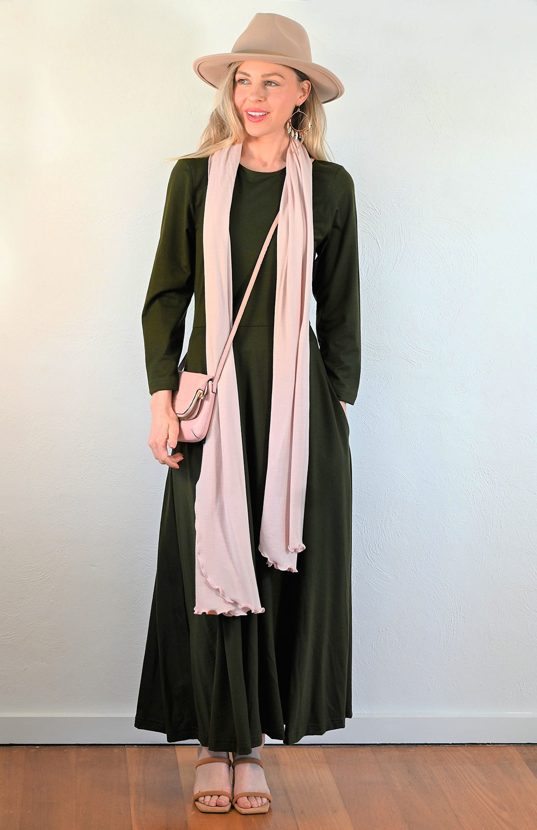 Kale Green Women's Merino Wool 7/8 Sleeve Dress