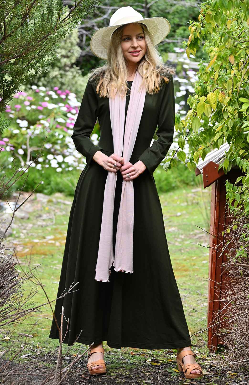 Kale Green Women's Merino Wool 7/8 Sleeve Dress