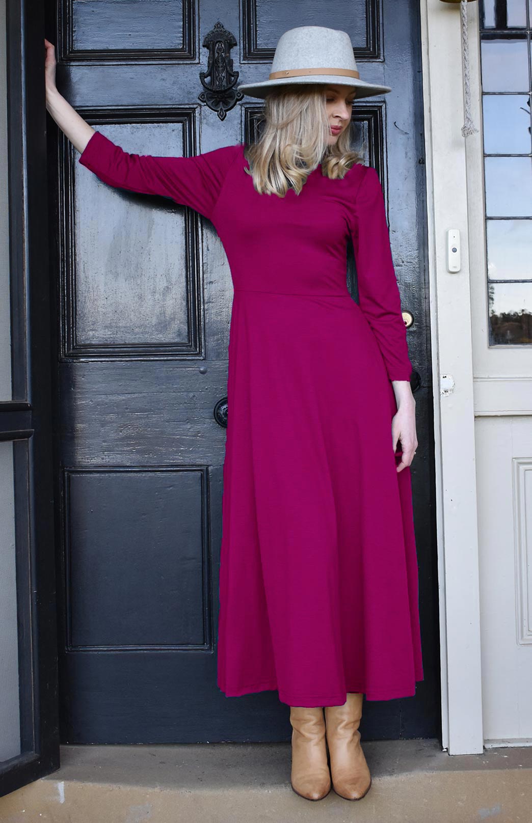 Magenta Women&#39;s Merino Wool 7/8 Sleeve Dress
