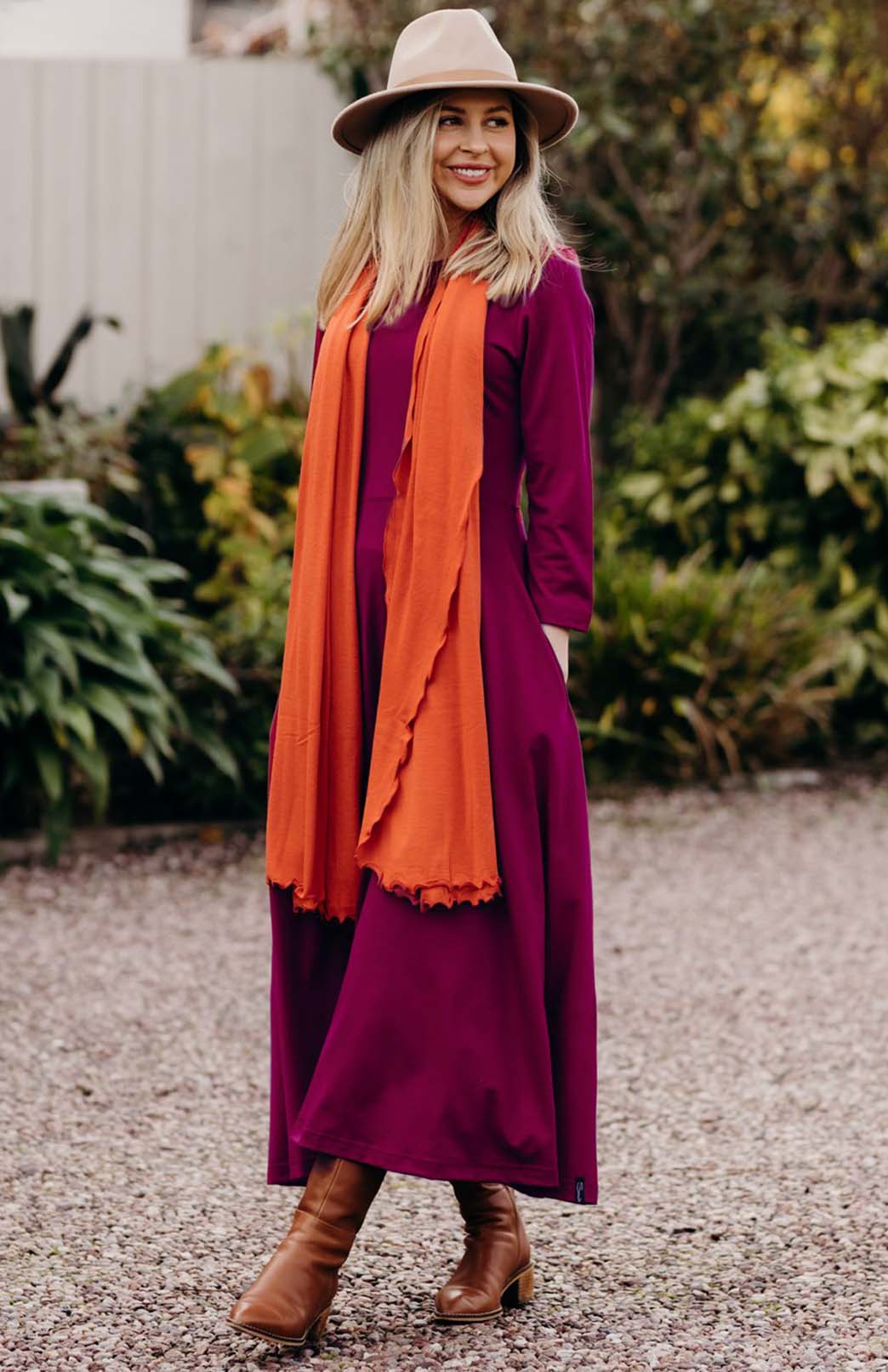 Magenta Women's Merino Wool 7/8 Sleeve Dress