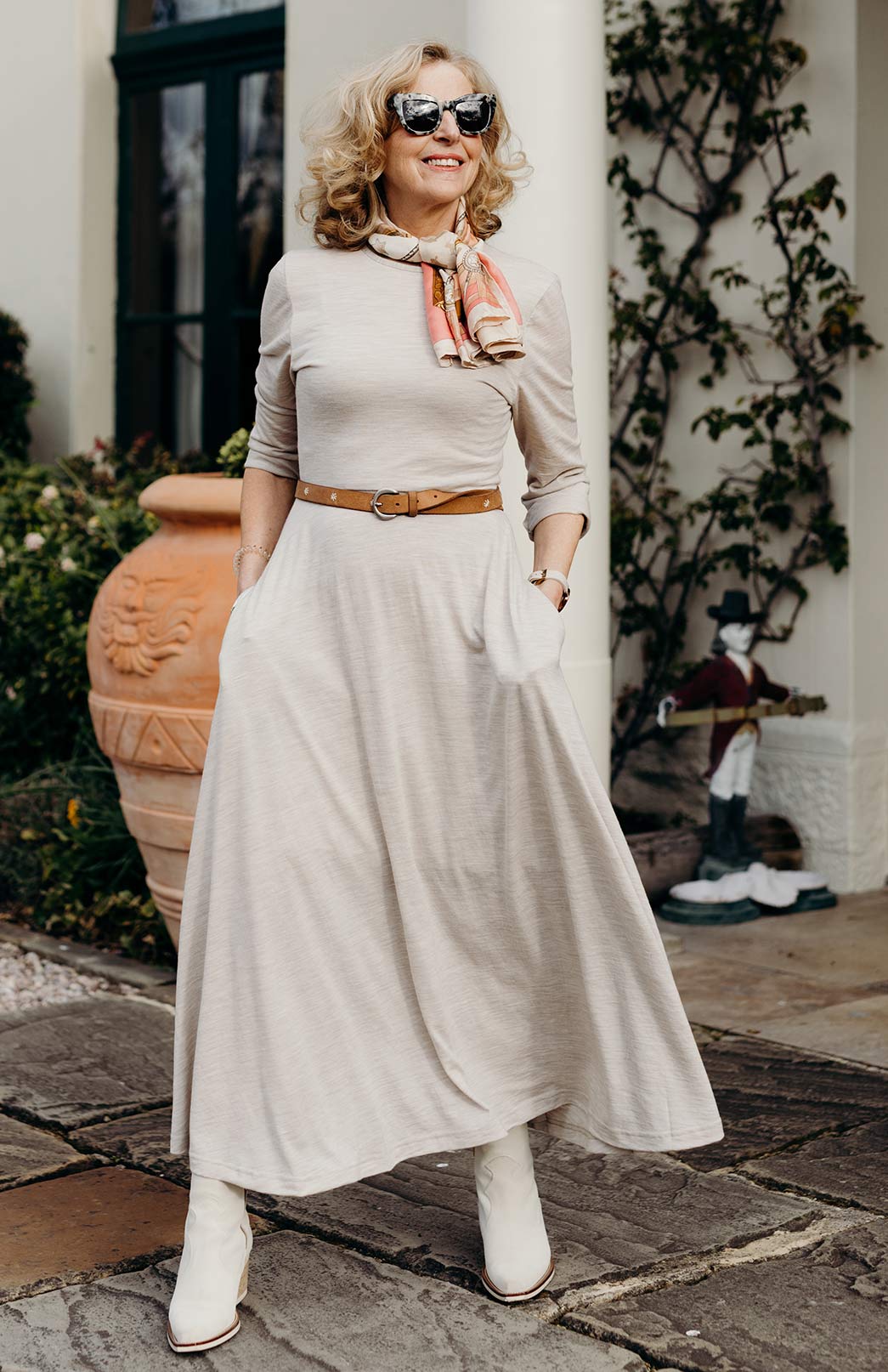 Oatmeal Marl Women's Merino Wool 7/8 Sleeve Dress