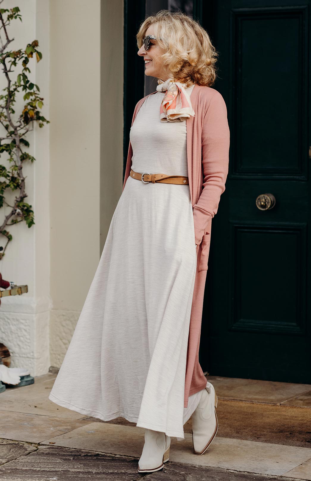 Rosewood Pink Women's Slimline Long Cardigan with side pockets