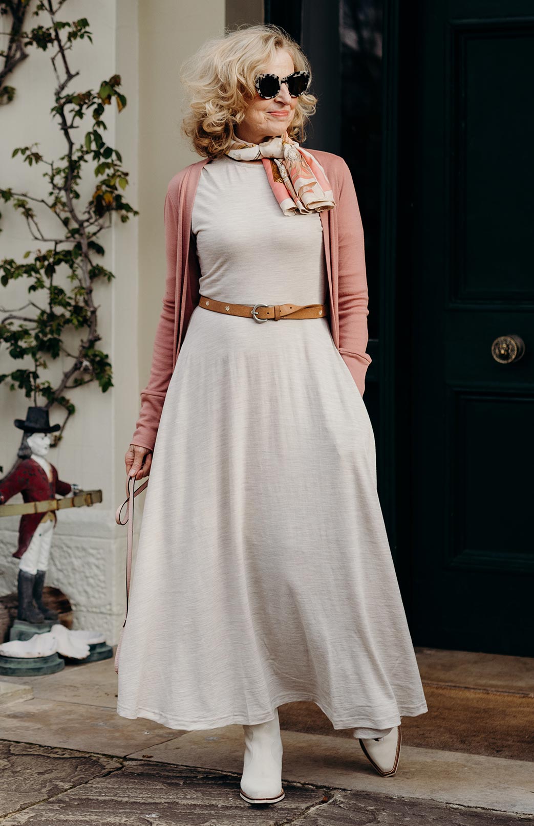 Rosewood Pink Women's Slimline Long Cardigan with side pockets